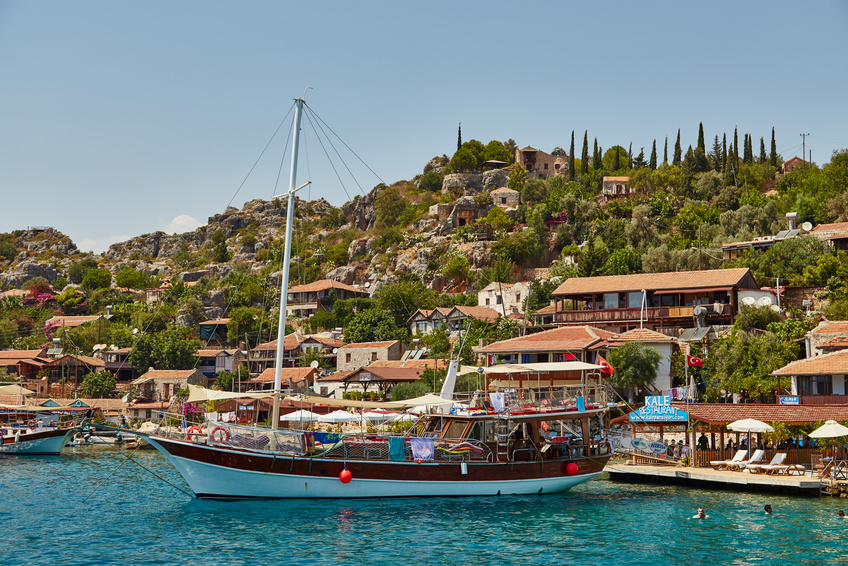 Kaş Kaleköy denizden görünüm.